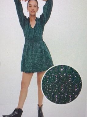 GAP Smocked Waist Puff Sleeve Floral V‑Neck Mini Dress